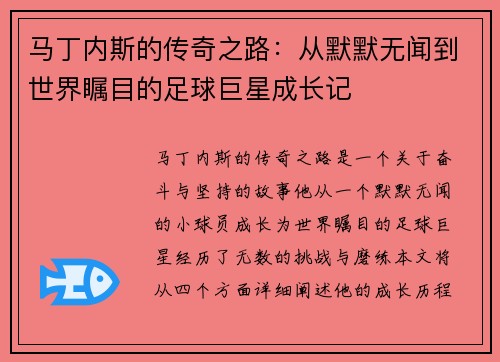 马丁内斯的传奇之路：从默默无闻到世界瞩目的足球巨星成长记